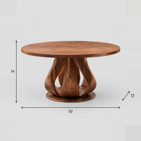 Round Dining Table With Petal Shaped Pedestal Base dimension diagram with width, height and depth
