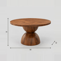 Round Dining Table With Radiating Grain And Hourglass Base dimension diagram with width, height and depth