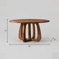 Round Dining Table With Sculpted Arched Loop Pedestal Base dimension diagram with width, height and depth