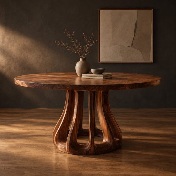 Round Dining Table With Sculpted Arched Pedestal Base