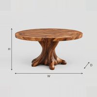 Round Dining Table With Sculpted Root Pedestal Base dimension diagram with width, height and depth