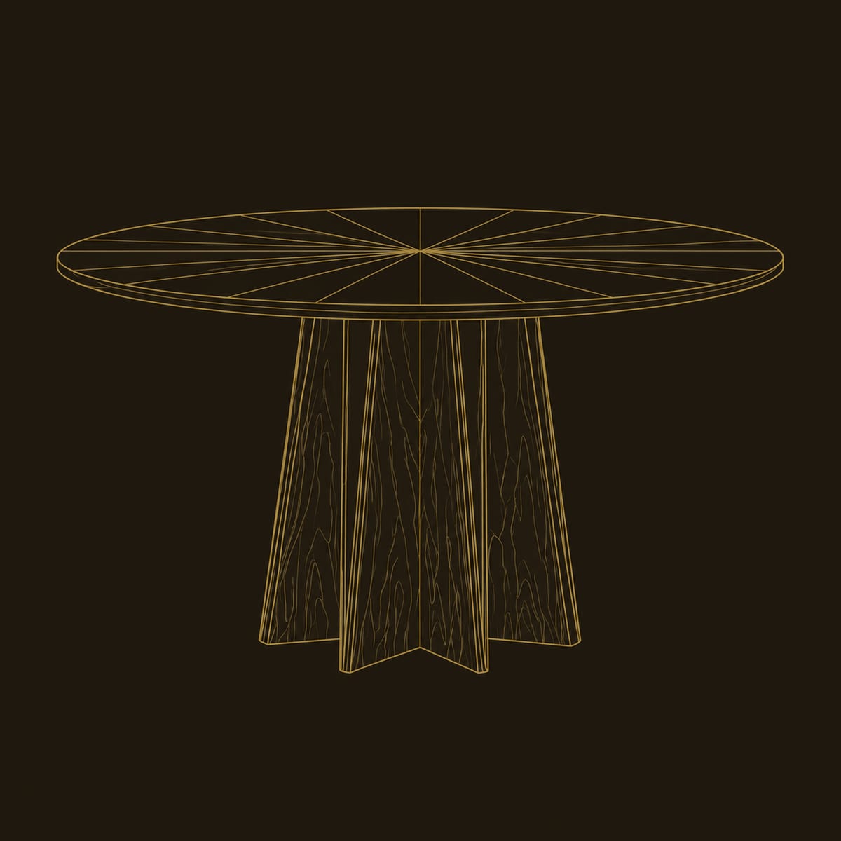 Round Dining Table With Sunburst Top And Star Shaped Pedestal dimension diagram