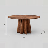 Round Dining Table With Sunburst Top And Star Shaped Pedestal dimension diagram with width, height and depth