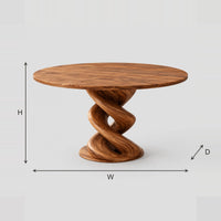 Round Dining Table With Thick Ribbon Twist Pedestal dimension diagram with width, height and depth