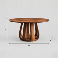 Round Dining Table With Tulip Shaped Pedestal Of Arched Legs dimension diagram with width, height and depth