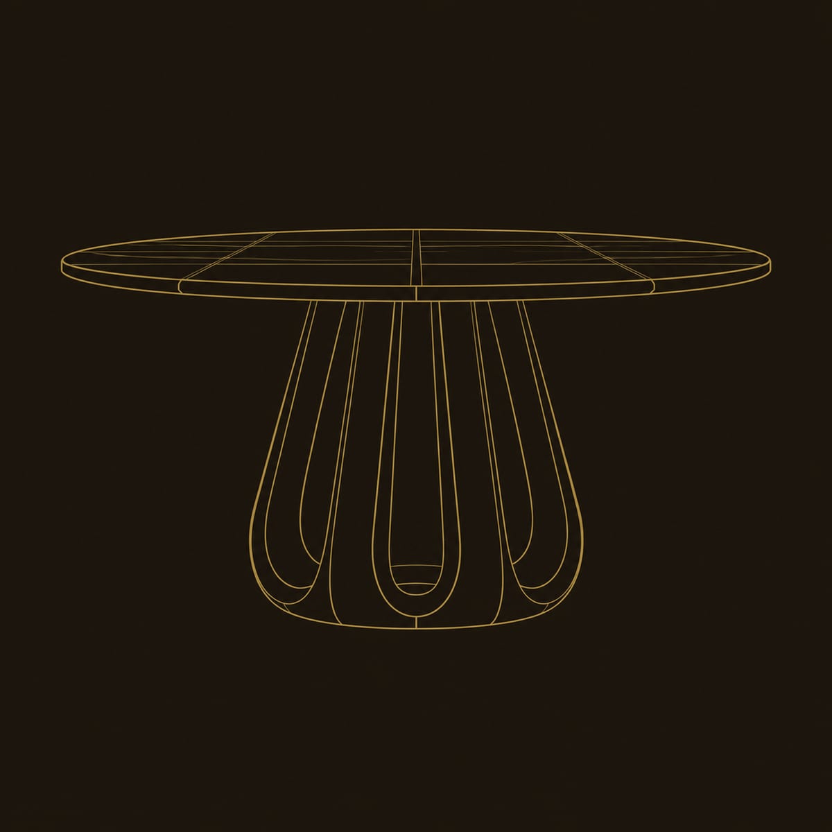 Round Dining Table With Tulip Shaped Pedestal Of Arched Legs dimension diagram