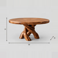 Round Dining Table With Twisted Branch Pedestal Base dimension diagram with width, height and depth