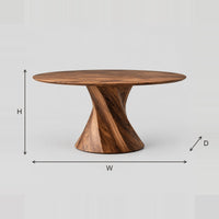 Round Dining Table With Twisted Hourglass Pedestal dimension diagram with width, height and depth