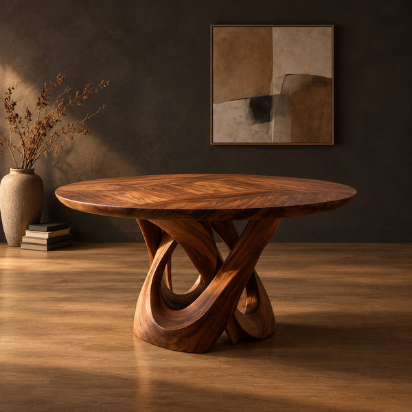 Round Dining Table With Twisted Loop Pedestal Base