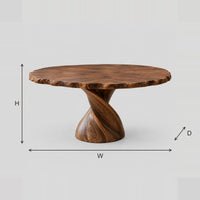 Round Dining Table With Twisted Pedestal And Rippled Edge dimension diagram with width, height and depth