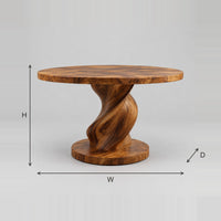 Round Dining Table With Twisted Pedestal On A Disc Base dimension diagram with width, height and depth