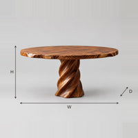 Round Dining Table With Twisted Spiral Pedestal Base dimension diagram with width, height and depth