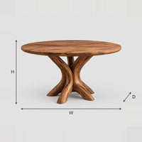 Round Dining Table With Twisting Branch Pedestal Base dimension diagram with width, height and depth