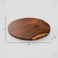 Round Live Edge Table Top With Swirling Dark Grain dimension diagram with width, height and depth
