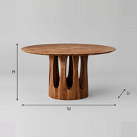 Round Pedestal Dining Table With Tall Arched Slot Base dimension diagram with width, height and depth