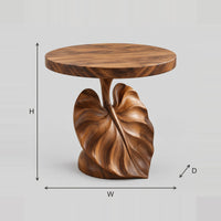 Round Side Table With Carved Leaf Pedestal Base dimension diagram with width, height and depth