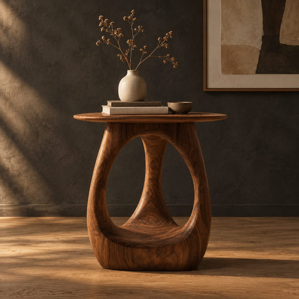 Round Side Table With Open Teardrop Pedestal And Flared Foot