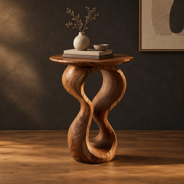 Round Side Table With Twisted Figure Eight Pedestal Base