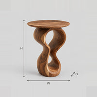Round Side Table With Twisted Figure Eight Pedestal Base dimension diagram with width, height and depth