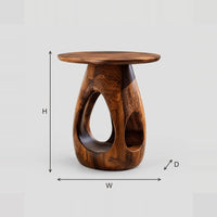 Round Top Side Table With Teardrop Cutouts In A Sculpted Base dimension diagram with width, height and depth
