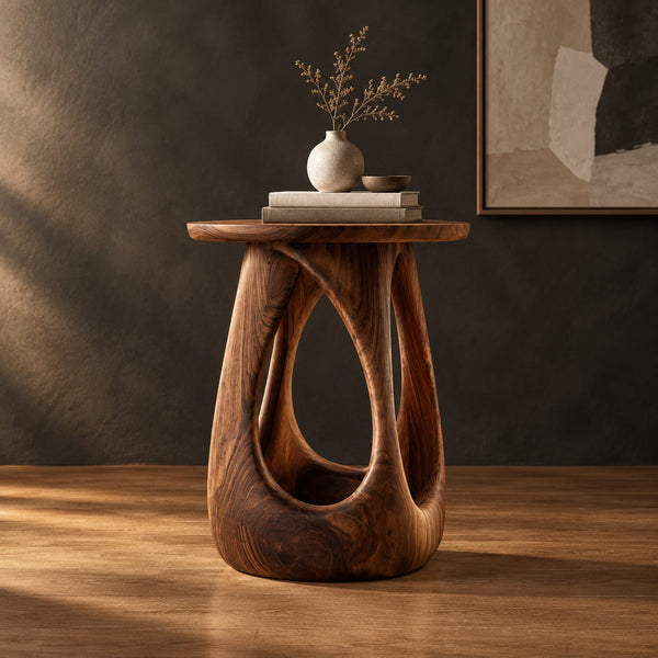 Round Top Side Table With Teardrop Cutouts In The Base