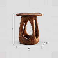 Round Top Side Table With Teardrop Cutouts In The Base dimension diagram with width, height and depth