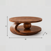 Round Two Tier Coffee Table With Sphere And Crescent Base dimension diagram with width, height and depth