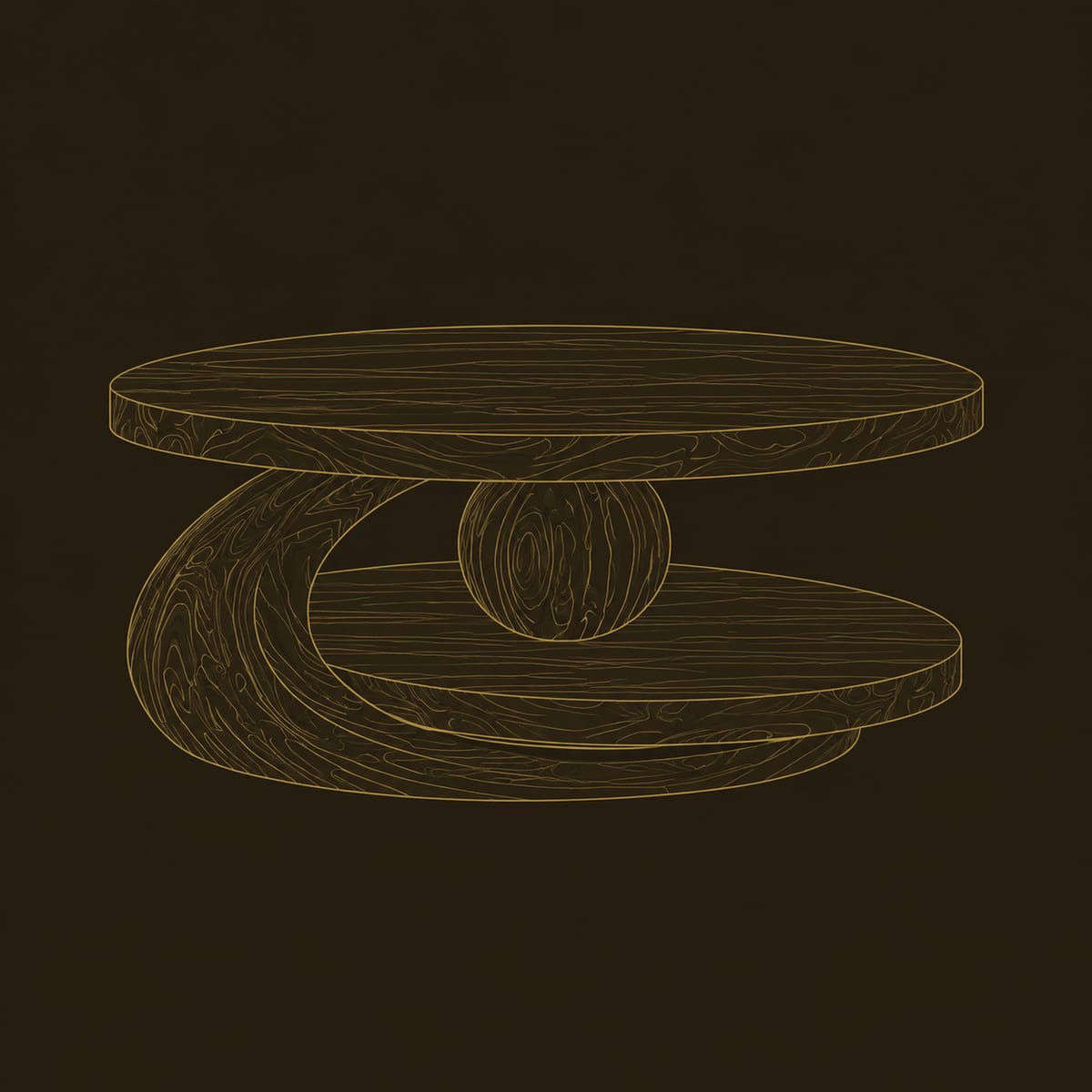 Round Two Tier Coffee Table With Sphere And Crescent Base dimension diagram