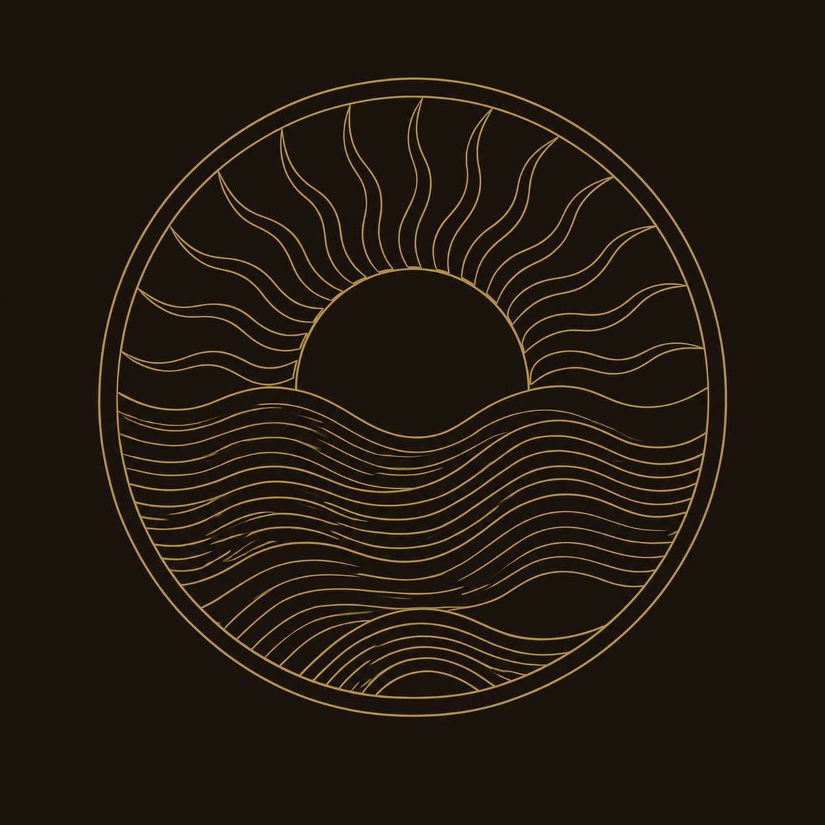 Round Wall Art With Carved Sun Rays Over Dark Wave Bands dimension diagram