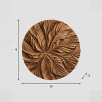 Round Wall Art With Layered Radial Leaf Carving dimension diagram with width and height