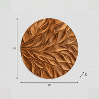 Round Wall Art With Sweeping Carved Leaf Relief dimension diagram with width and height