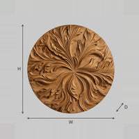 Round Wall Art With Swirling Carved Petal Relief dimension diagram with width and height