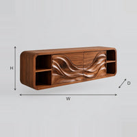 Rounded Bathroom Vanity with Wave Doors and Open Shelves dimension diagram with width, height and depth