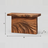 Rustic Console Table with Dune Carved Block Base dimension diagram with width, height and depth