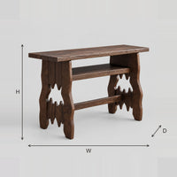 Rustic Plank Console Table With Cutout Slab Legs And Cross Rails dimension diagram with width, height and depth