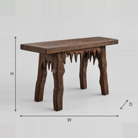 Rustic Plank Console Table With Jagged Drip Edge Apron dimension diagram with width, height and depth