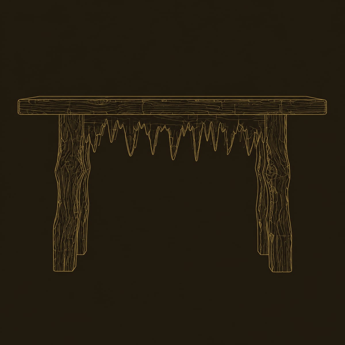 Rustic Plank Console Table With Jagged Drip Edge Apron dimension diagram