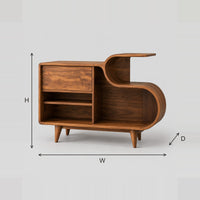 S Curve Record Player Stand With Open Record Bay And Tapered Legs dimension diagram with width, height and depth