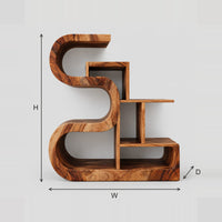 S Shaped Bookshelf With Stepped Open Shelves dimension diagram with width, height and depth