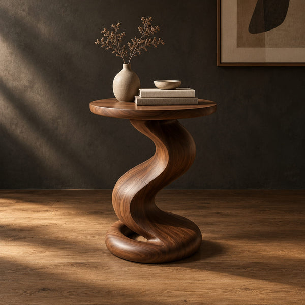 S Twist Pedestal Side Table With Coiled Loop Base