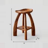 Saddle Seat Bar Stool With Curved Legs And Low Shelf dimension diagram with width, height and depth