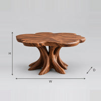 Scalloped Edge Dining Table With Flared Branching Pedestal dimension diagram with width, height and depth