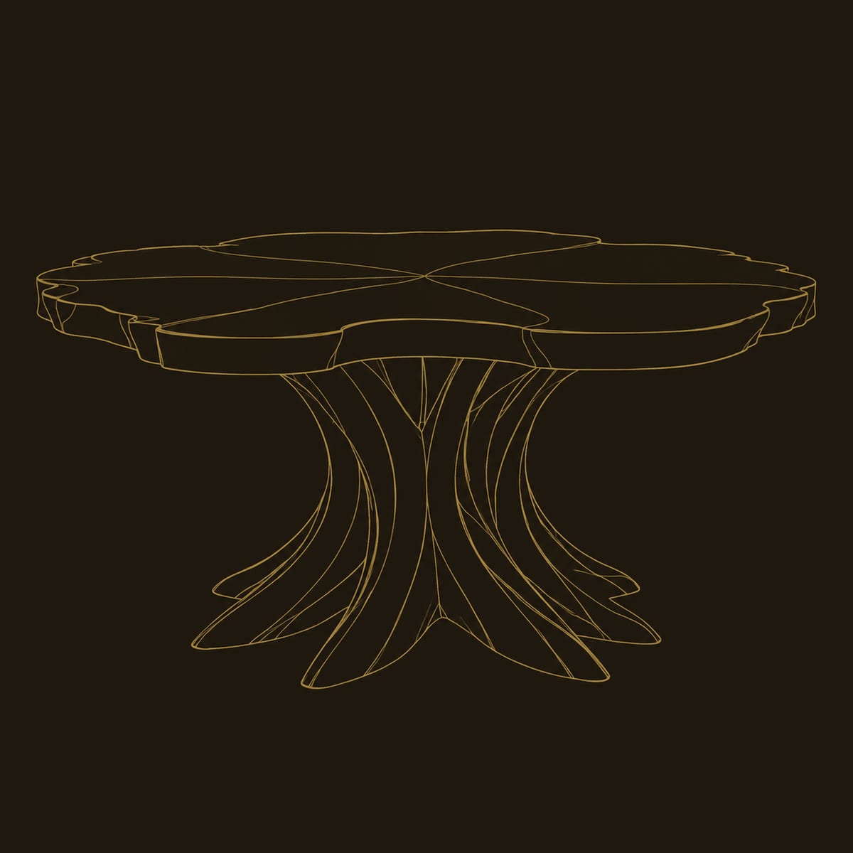 Scalloped Edge Dining Table With Flared Branching Pedestal dimension diagram