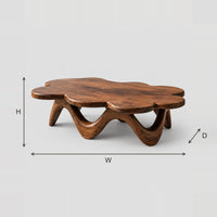 Scalloped Flower Coffee Table on a Wavy Arched Base dimension diagram with width, height and depth