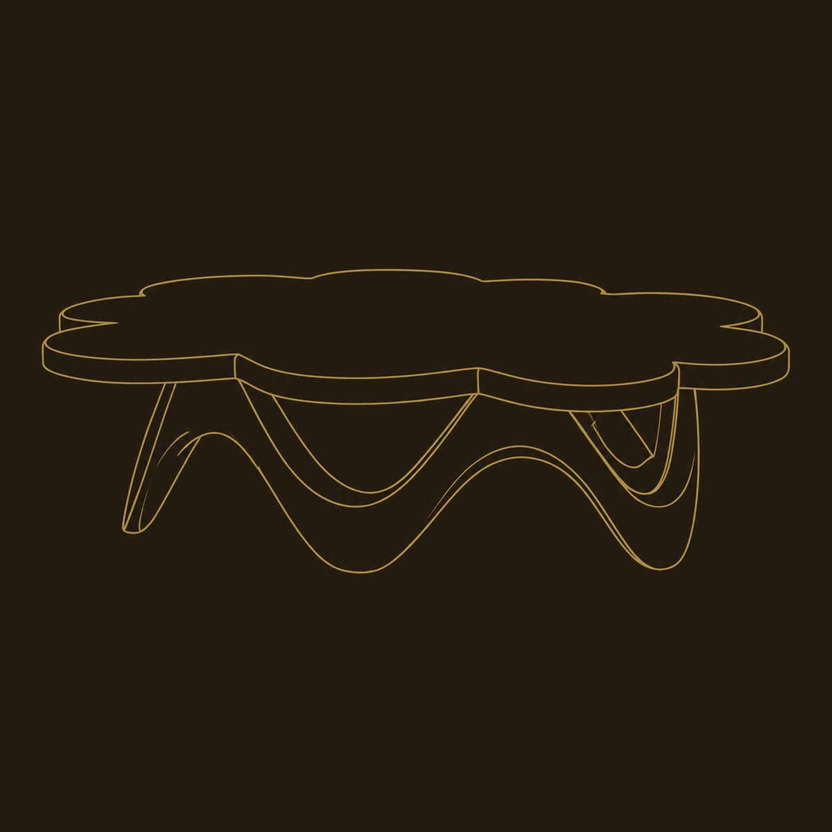 Scalloped Flower Coffee Table on a Wavy Arched Base dimension diagram