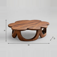 Scalloped Flower Coffee Table with Arched Panel Base dimension diagram with width, height and depth