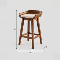 Scooped Wood Seat Bar Stool With Cream Cushion And Footrest dimension diagram with width, height and depth