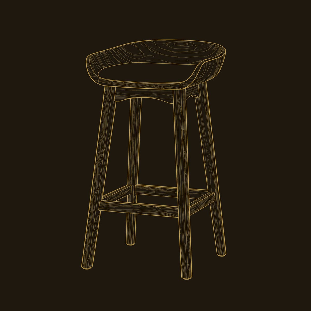 Scooped Wood Seat Bar Stool With Cream Cushion And Footrest dimension diagram
