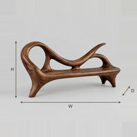 Scroll Back Bench With Looping Arm And Splayed Pointed Legs dimension diagram with width, height and depth