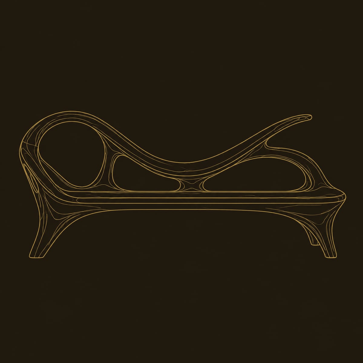 Scroll Back Bench With Looping Arm And Splayed Pointed Legs dimension diagram